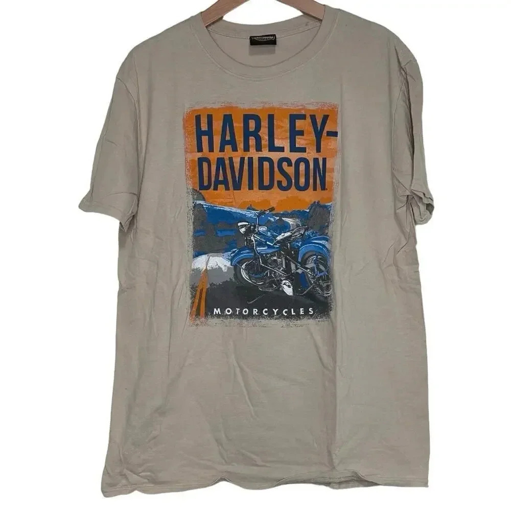 Y2K Harley Davidson T-Shirt Large Tan Baer Sport Center Honesdale PA Graphic Tee
